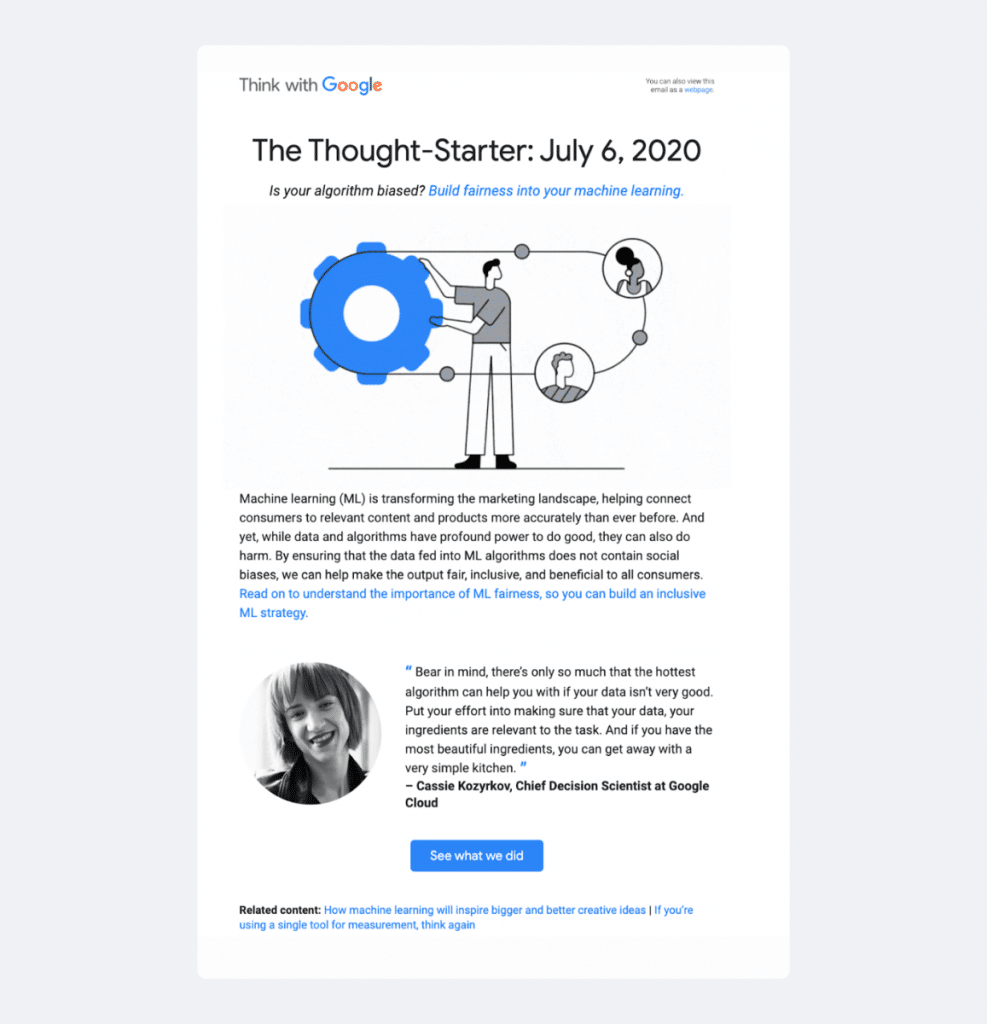 Google newsletter with blog attached example