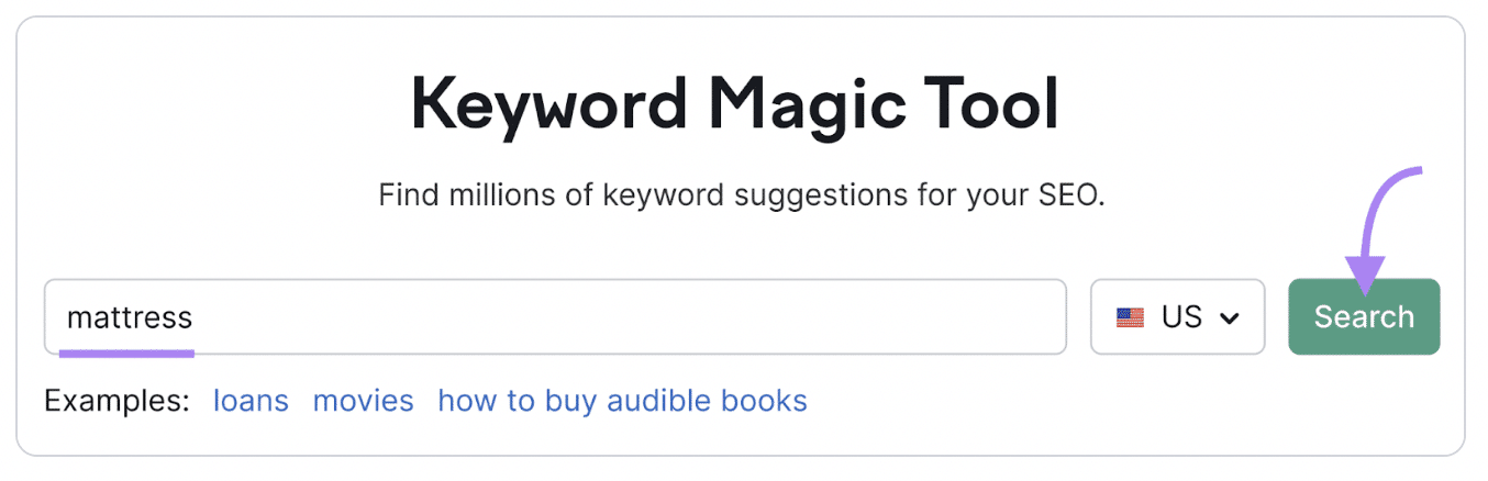 screenshot shows example of Semrush’s Keyword Magic Tool 