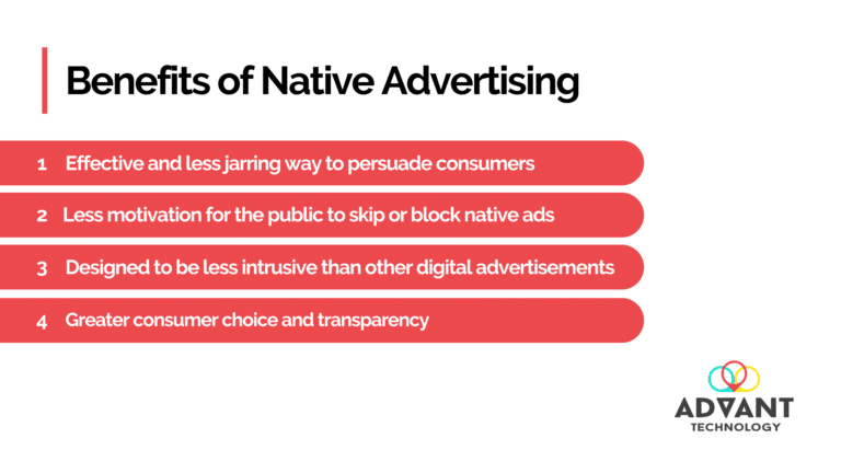 graphic explaining some of the benefits of native advertising