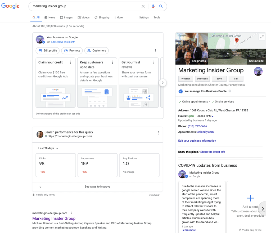 image of our business listed on google